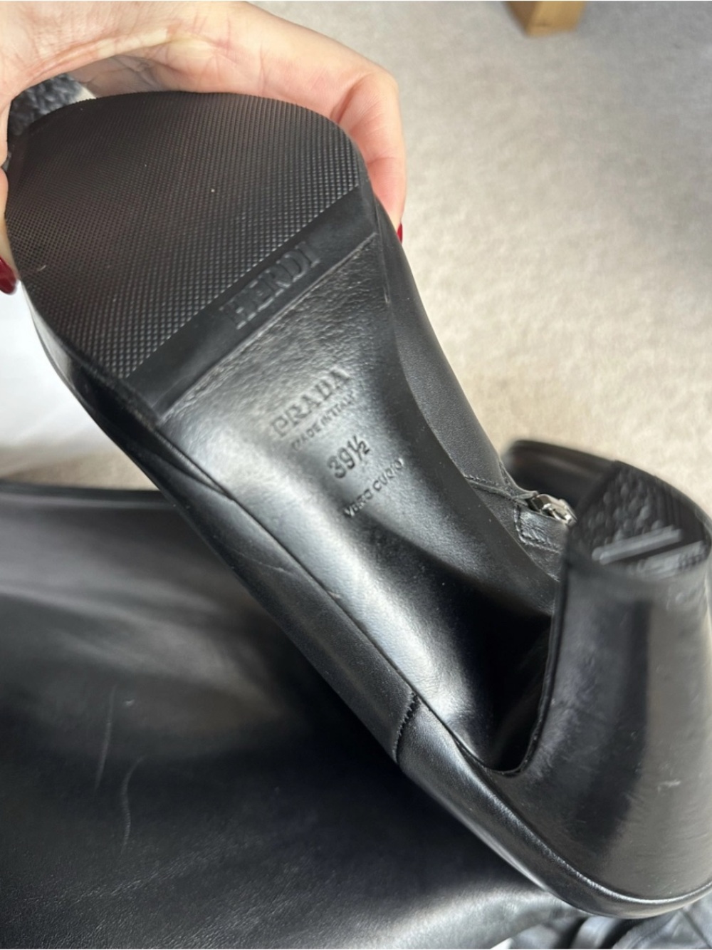 Prada Black Leather Knee-High Heeled Boots - Picture 4 of 4